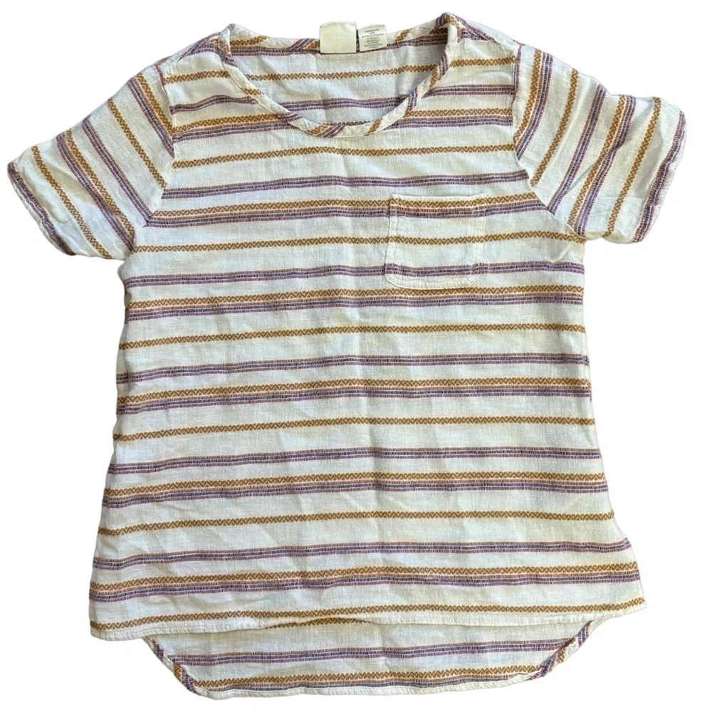 C&C California Cotton Linen Blend Stripe Crew Neck Short Sleeve Blouse Women’s S - Picture 9 of 9